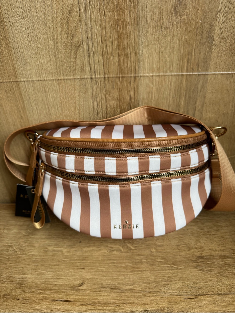 Kedzie Brown & White Stripe Women’s Crossbody Belt Bag